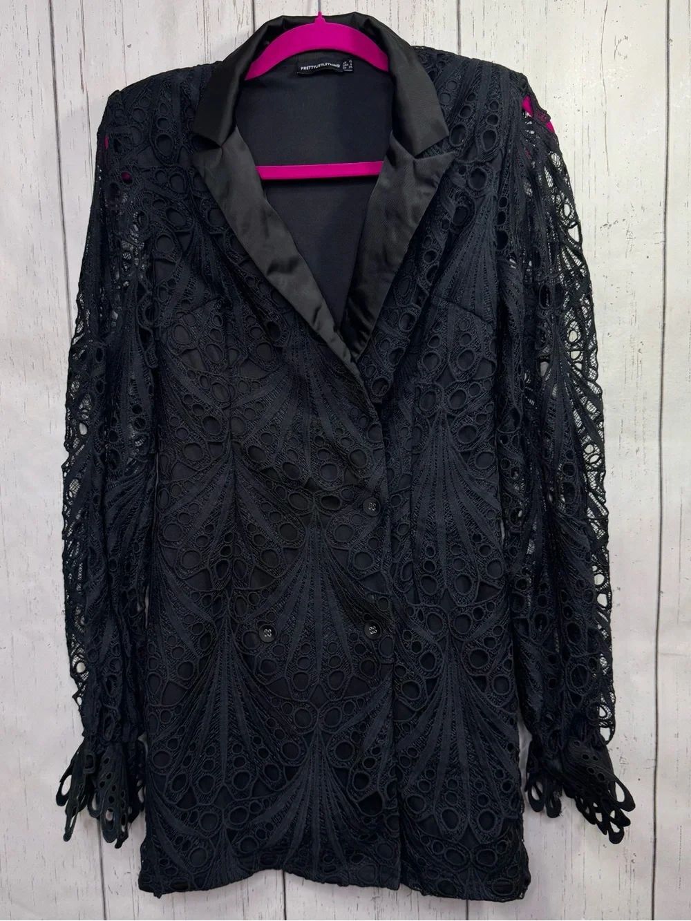 PrettyLittleThing Black Lace Blazer Dress 6 Gothic Glam Dark Feminine Coquette